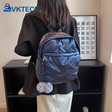 Waterproof Quilted Backpack with Pompom Ball