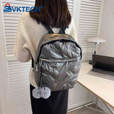 Waterproof Quilted Backpack with Pompom Ball