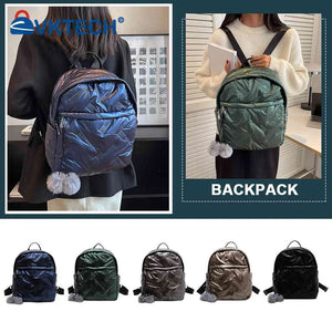 Waterproof Quilted Backpack with Pompom Ball