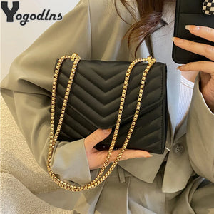 Women Quilted Shoulder Bag Retro Chain Underarm Bag Ladies Pu Leather Clutch