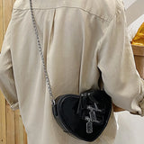 Women Red Heart Shape Shoulder Bag Chain Crossbody Lock Purses Clutch