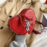 Women Red Heart Shape Shoulder Bag Chain Crossbody Lock Purses Clutch