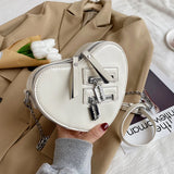 Women Red Heart Shape Shoulder Bag Chain Crossbody Lock Purses Clutch
