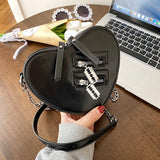 Women Red Heart Shape Shoulder Bag Chain Crossbody Lock Purses Clutch