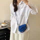 Small Women Saddle Bag High Solid PU Leather Crossbody Messenger Clutch