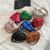 Small Women Saddle Bag High Solid PU Leather Crossbody Messenger Clutch