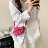 Small Women Saddle Bag High Solid PU Leather Crossbody Messenger Clutch