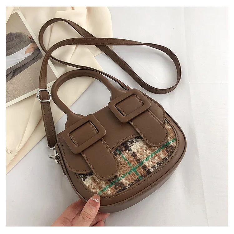 Women Saddle Handbag Double Buckle Shoulder Bags Casual Clutch Bag