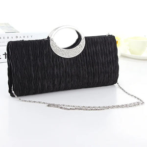 Satin Rhinestone Evening Clutch Bag Chain Handbag Purse Bridal Party