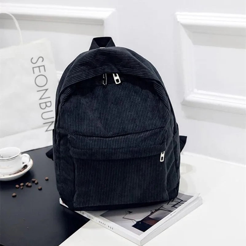 Corduroy Women School Backpack Teenger Girl Mochila Bagpack Pack