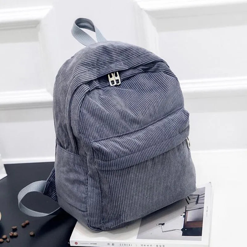 Corduroy Women School Backpack Teenger Girl Mochila Bagpack Pack