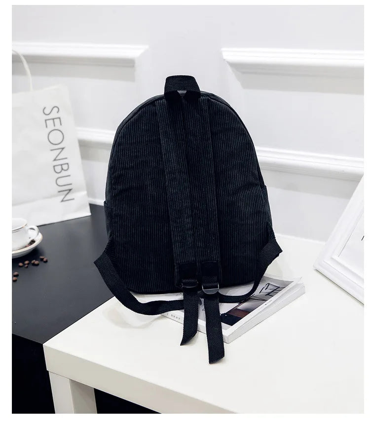 Corduroy Women School Backpack Teenger Girl Mochila Bagpack Pack