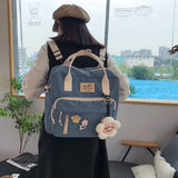 Women School Contrast Patchwork Large Capacity Girl Multifunctional Backpack