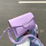 Braided Shoulder Strap Crossbody Bag PU Leather Small Square Bag