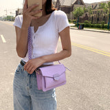 Braided Shoulder Strap Crossbody Bag PU Leather Small Square Bag