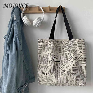 Canvas Newspaper Printing Shoulder Tote Bag