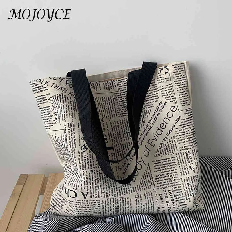Canvas Newspaper Printing Shoulder Tote Bag