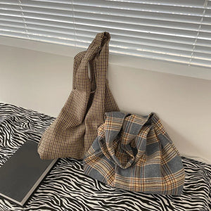 Canvas Plaid Shoulder Bag Large Capacity Shopping Underarm Bags