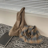 Canvas Plaid Shoulder Bag Large Capacity Shopping Underarm Bags