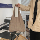 Canvas Plaid Shoulder Bag Large Capacity Shopping Underarm Bags