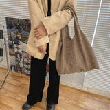 Canvas Plaid Shoulder Bag Large Capacity Shopping Underarm Bags