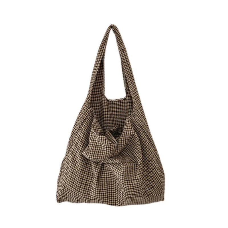 Canvas Plaid Shoulder Bag Large Capacity Shopping Underarm Bags