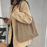 Canvas Plaid Shoulder Bag Large Capacity Shopping Underarm Bags