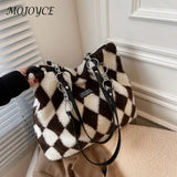 Checkerboard Print Plush Shoulder Bag for Women