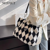 Checkerboard Print Plush Shoulder Bag for Women
