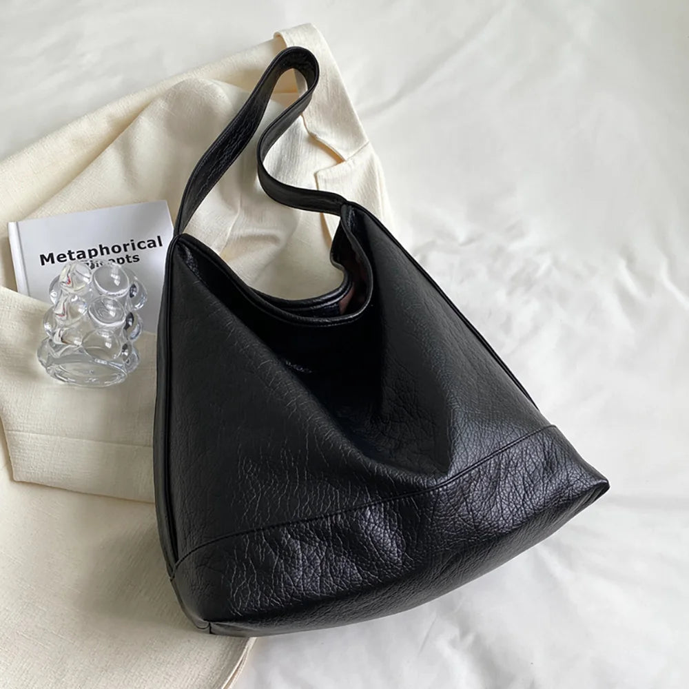 Vintage Pu Leather Women Shoulder Bag Large Capacity Tote