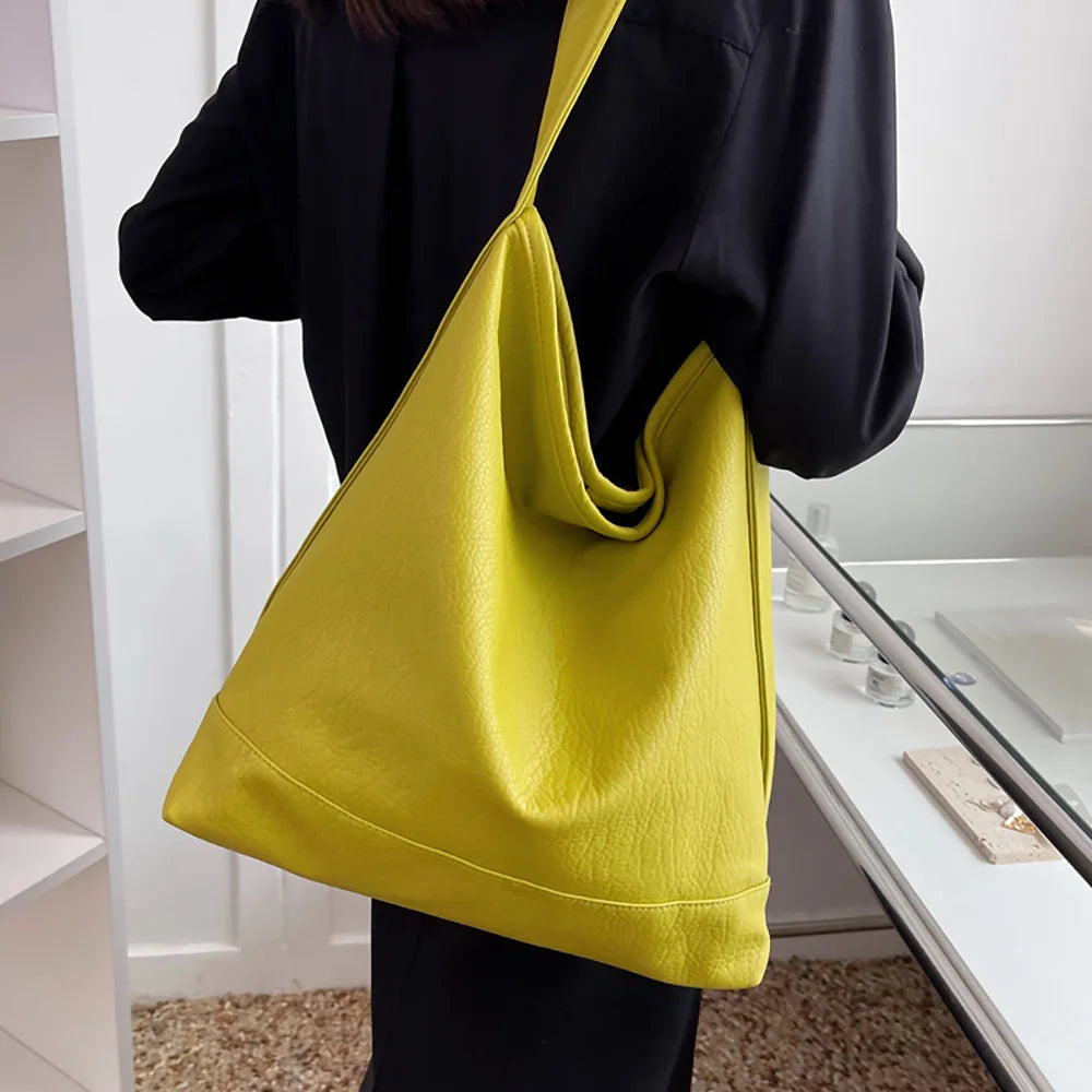 Vintage Pu Leather Women Shoulder Bag Large Capacity Tote
