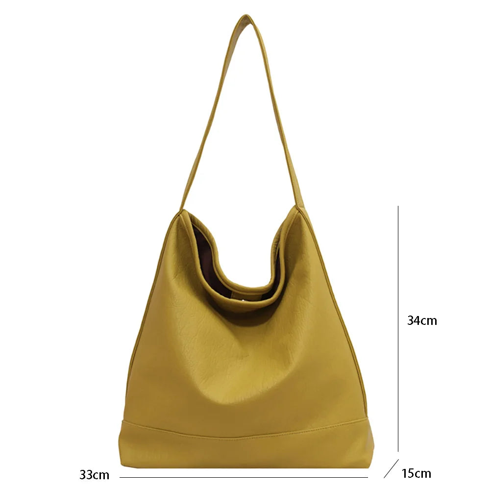 Vintage Pu Leather Women Shoulder Bag Large Capacity Tote