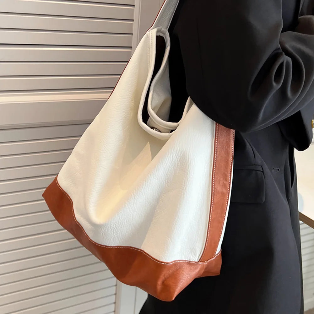 Vintage Pu Leather Women Shoulder Bag Large Capacity Tote