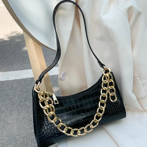 Women Shoulder Bag Leather Chain Handbags Crocodile Pattern Totes Armpit Bag