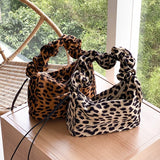 Leopard Pleated Totes Nylon Shoulder Bag
