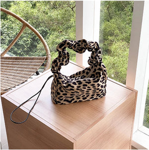 Leopard Pleated Totes Nylon Shoulder Bag