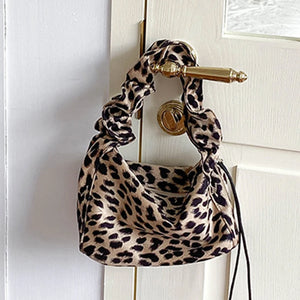 Leopard Pleated Totes Nylon Shoulder Bag
