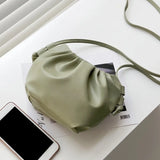 Solid Pleated Ladies Crossbody Bag Mini Zipper Cloud Bag