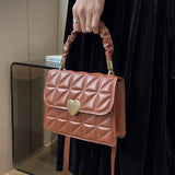 Women Shoulder Bag PU Leather Crossbody Heart Pleated Quilted Tote Handbag