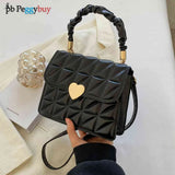 Women Shoulder Bag PU Leather Crossbody Heart Pleated Quilted Tote Handbag