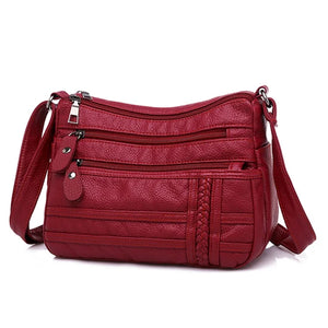 Women Shoulder Bag PU Leather Multi-layer Small Crossbody Bag Red Handbag