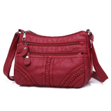 Women Shoulder Bag PU Leather Multi-layer Small Crossbody Bag Red Handbag