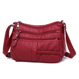 Women Shoulder Bag PU Leather Multi-layer Small Crossbody Bag Red Handbag