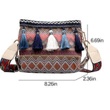 Women Shoulder Bag Purse Ethnic Style Tassel Decor Bucket Bag Crossbody Bags
