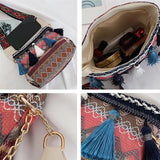 Women Shoulder Bag Purse Ethnic Style Tassel Decor Bucket Bag Crossbody Bags