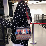 Women Shoulder Bag Purse Ethnic Style Tassel Decor Bucket Bag Crossbody Bags