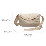 Quilted Cotton Shoulder Bag - Rhombus Pattern Flap Pocket