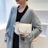 Retro Lattice Pattern Shoulder Bag for Women Round Purse