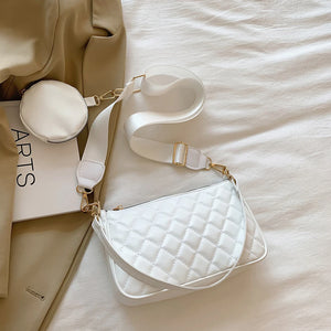 Retro Lattice Pattern Shoulder Bag for Women Round Purse