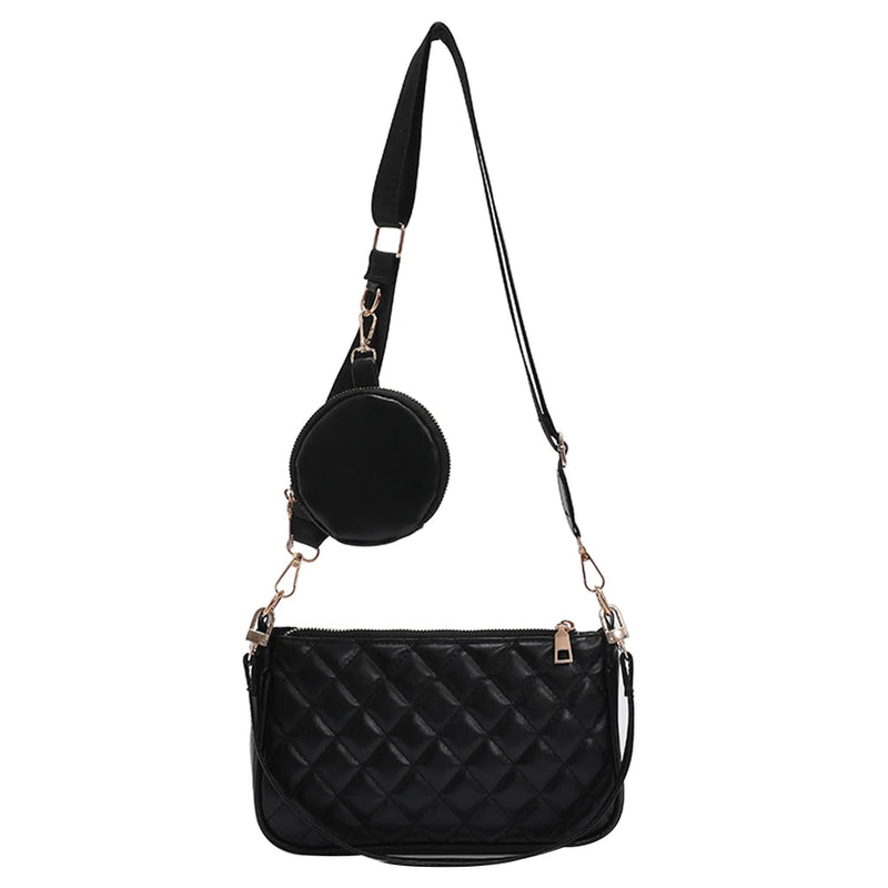 Retro Lattice Pattern Shoulder Bag for Women Round Purse